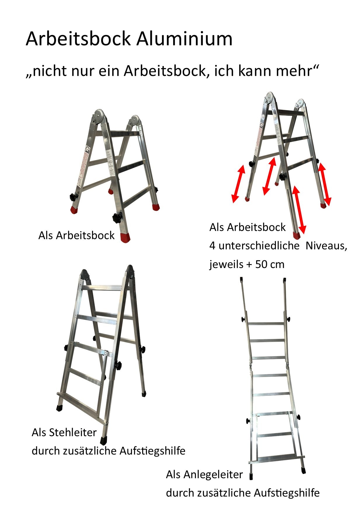 Arbeitsbock "ICH KANN MEHR" Alu mit verstellbaren Beinen ohne Aufstiegshilfe